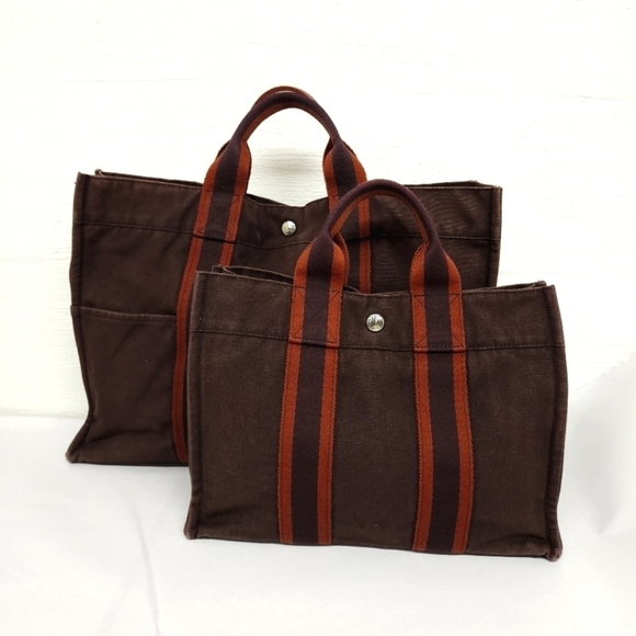 Hermes Handbags - Hermes Canvas Fourre Tout Holdall Tote Bag Set in Burgundy and Red MM and PM